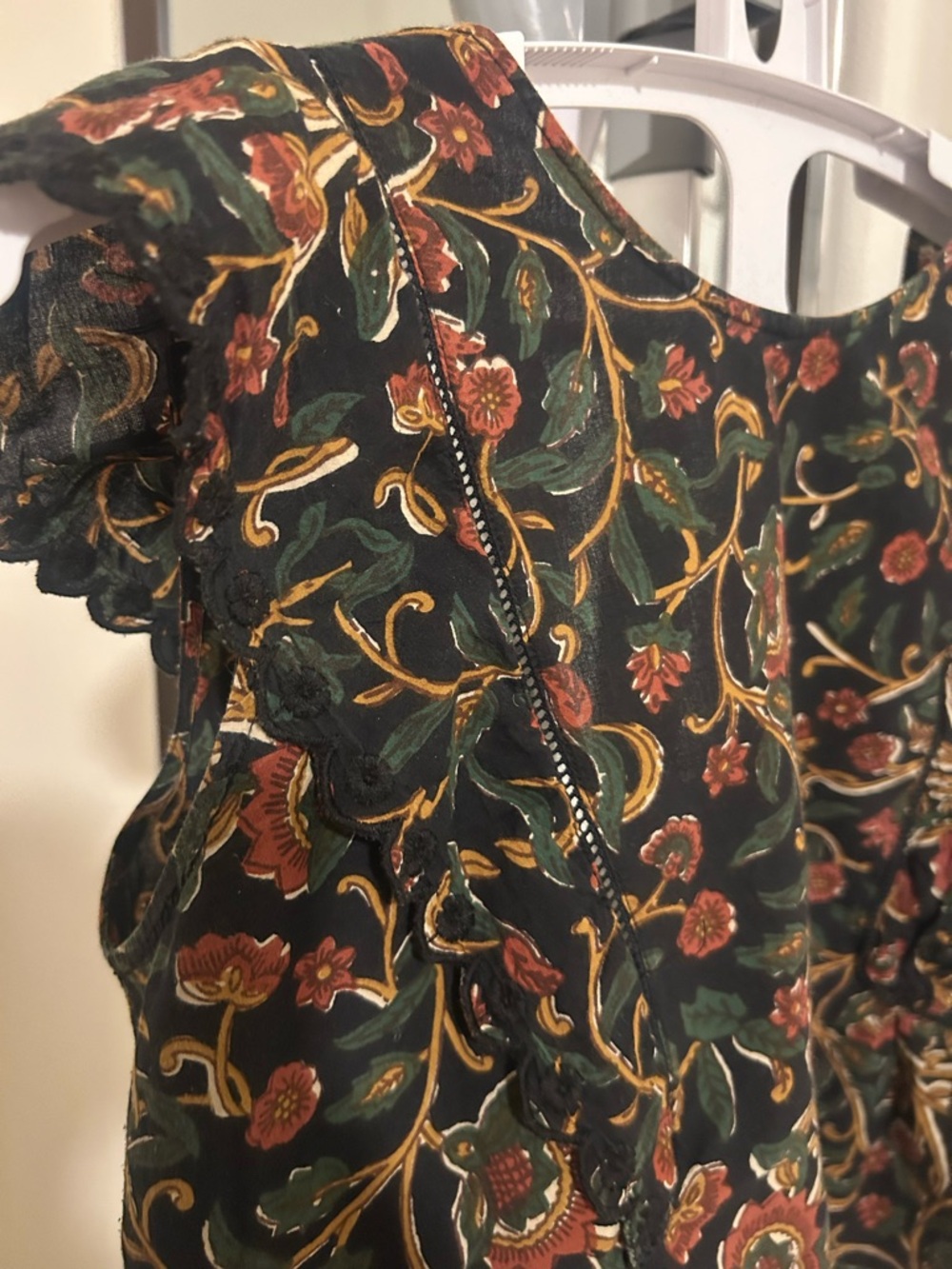 Sezane Black Floral Ruffled Blouse